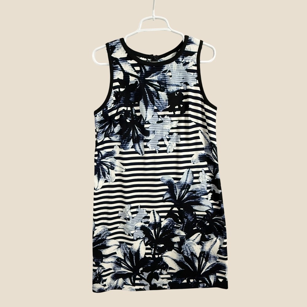 London Times Womens Navy White Striped Floral Sleeveless Shift Dress Size 12